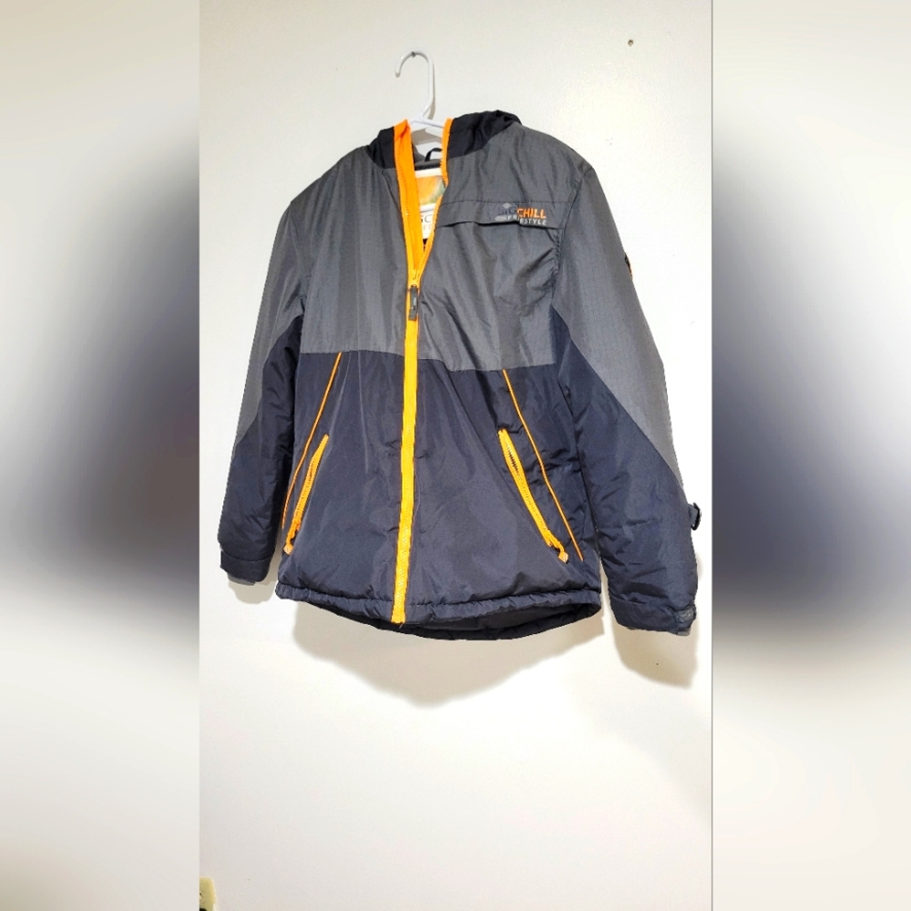 BIG CHILL Freestyle Fleece Lined Hooded Warm Winter Jacket Boys 18 Gray & Yellow